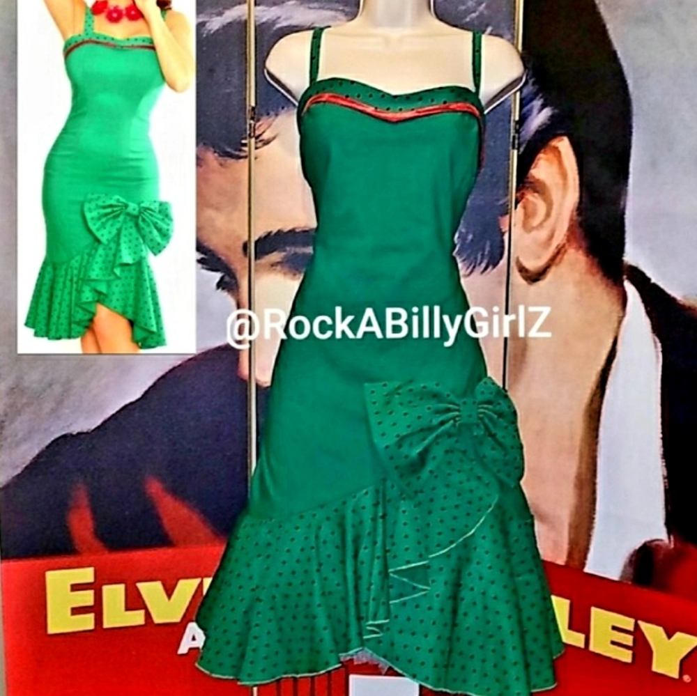 Tatyana Cubana Carmen Miranda Style 1940's Pinup Pencil Dress Large Ruffle & Bow
